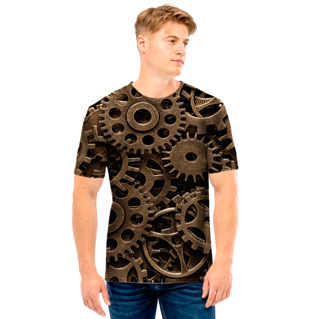 Steampunk Brass Gears And Cogs Print Men's T-Shirt