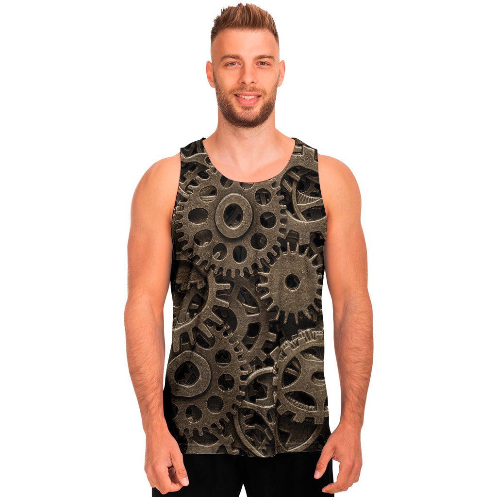 Steampunk Brass Gears And Cogs Print Men's Tank Top