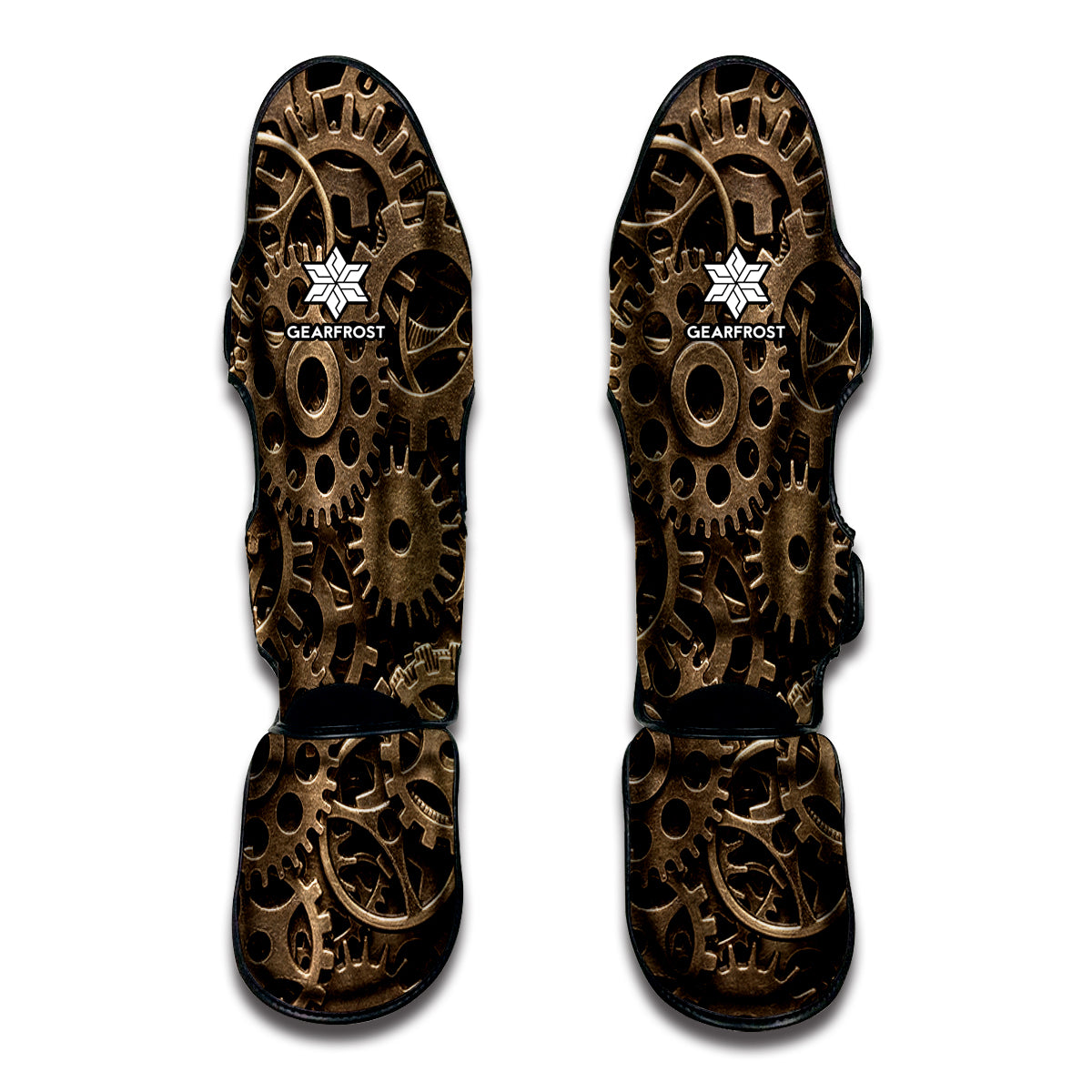 Steampunk Brass Gears And Cogs Print Muay Thai Shin Guards