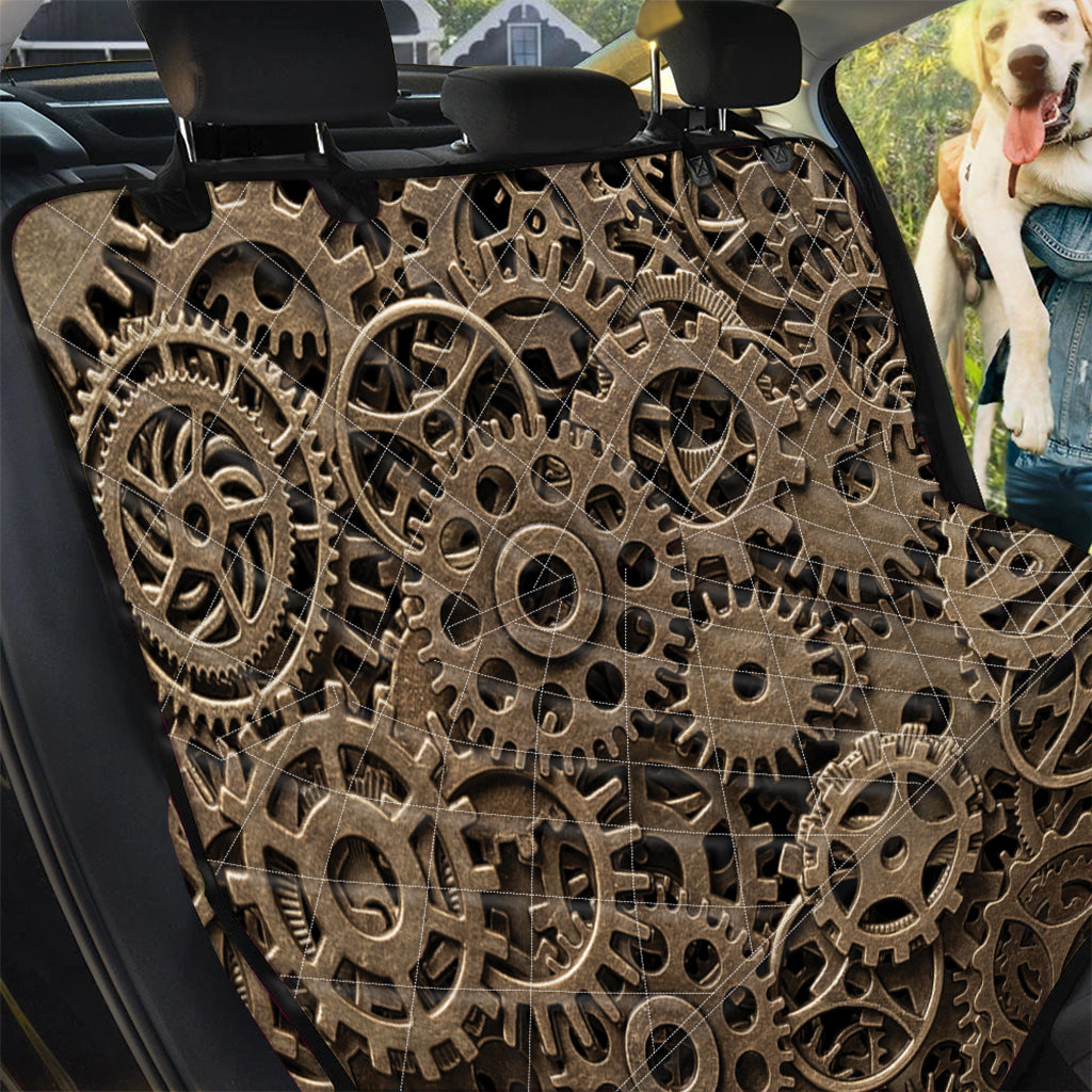 Steampunk Brass Gears And Cogs Print Pet Car Back Seat Cover