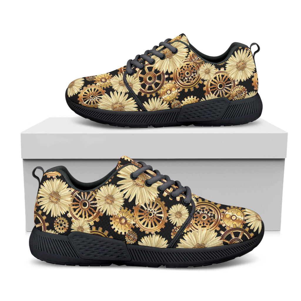 Steampunk Chamomile Pattern Print Black Athletic Shoes