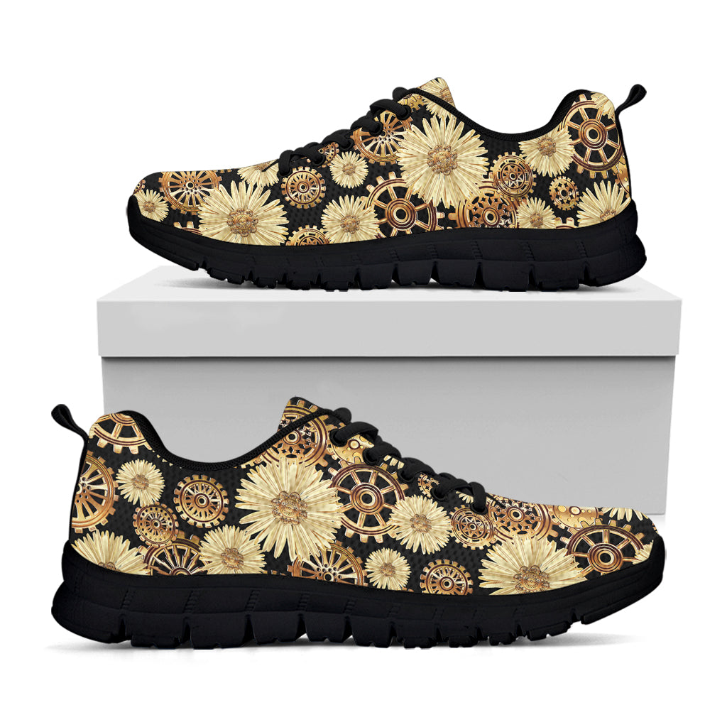 Steampunk Chamomile Pattern Print Black Sneakers