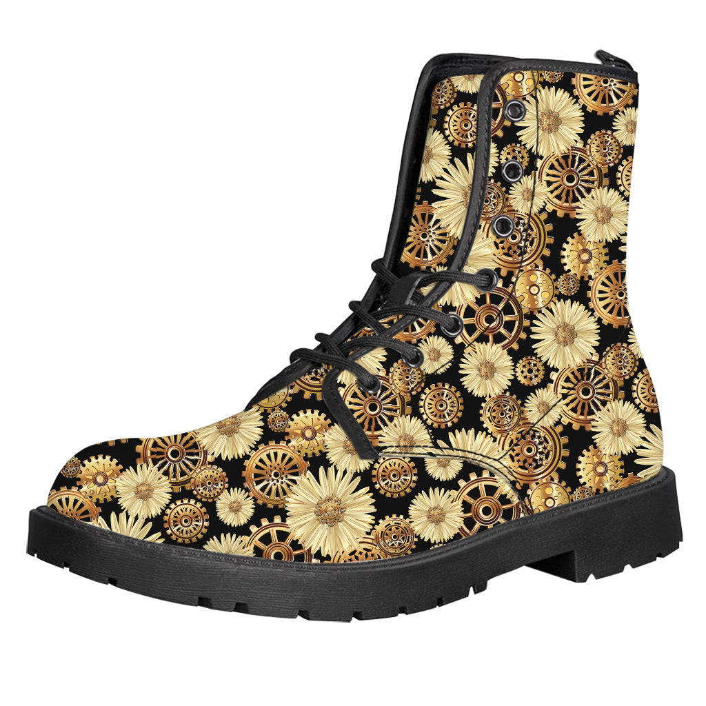 Steampunk Chamomile Pattern Print Leather Boots