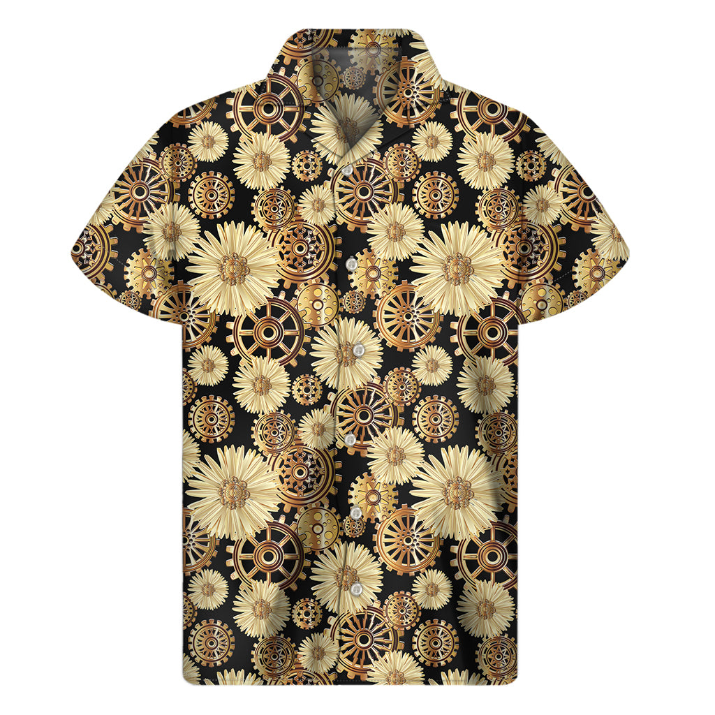 Steampunk Chamomile Pattern Print Men's Short Sleeve Shirt