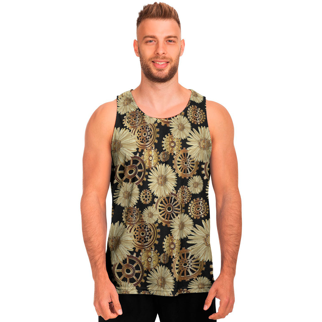 Steampunk Chamomile Pattern Print Men's Tank Top