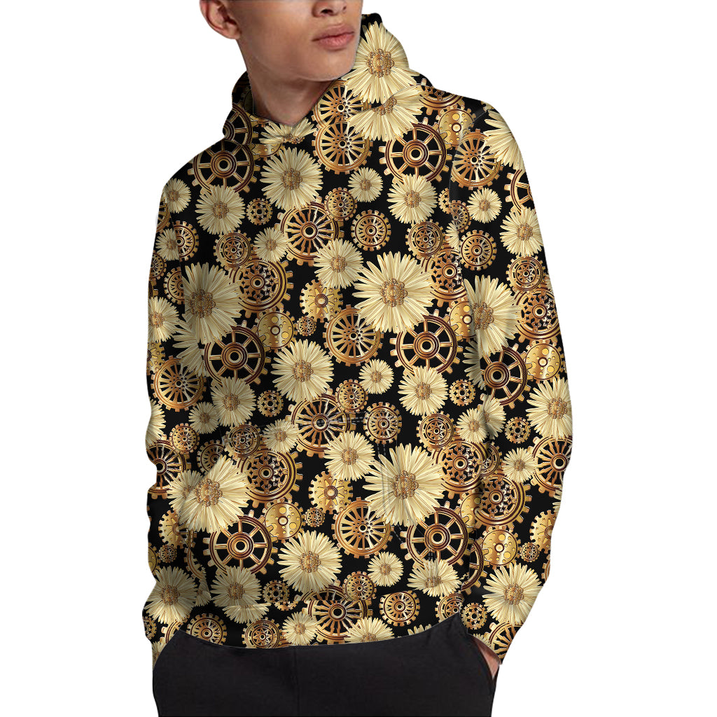 Steampunk Chamomile Pattern Print Pullover Hoodie