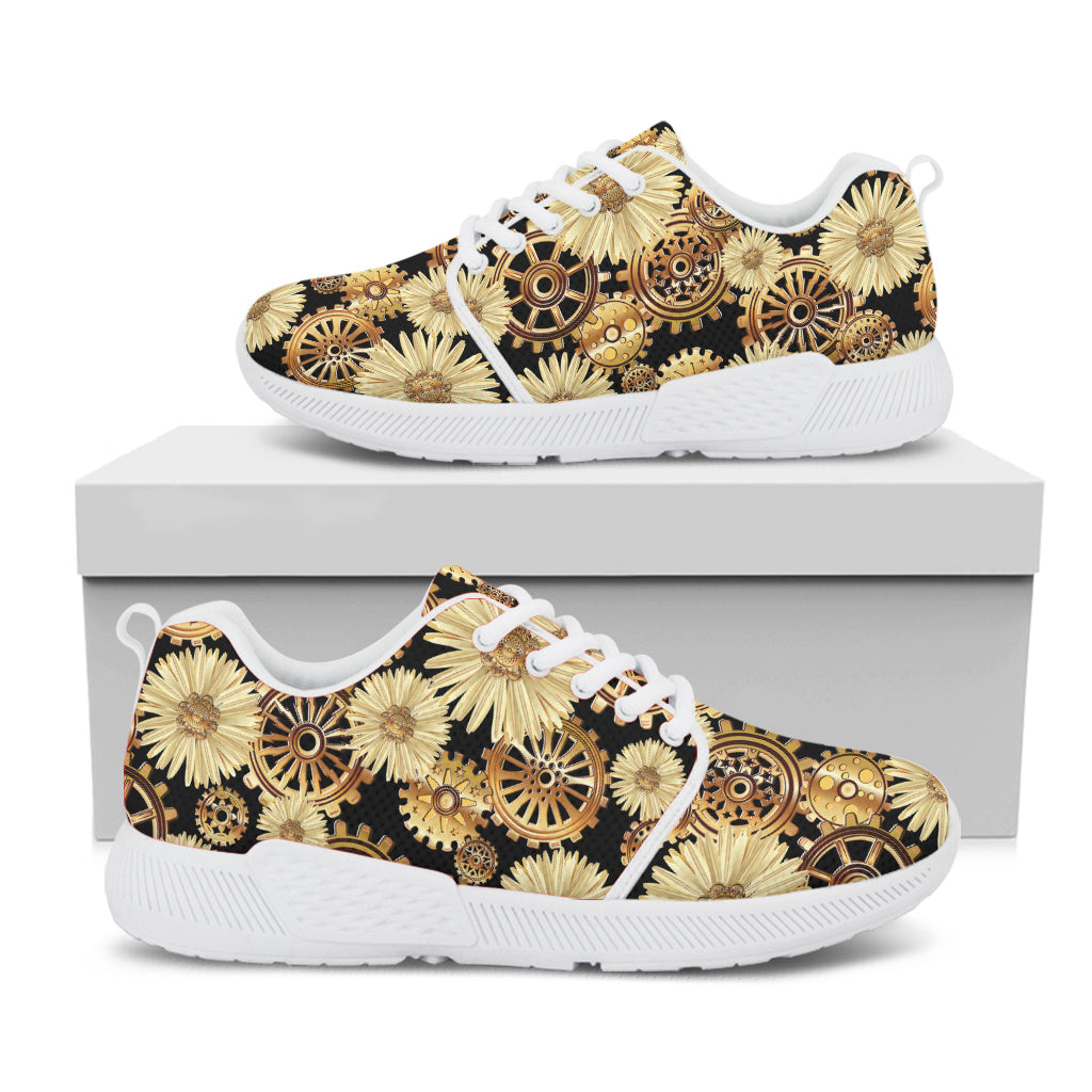 Steampunk Chamomile Pattern Print White Athletic Shoes