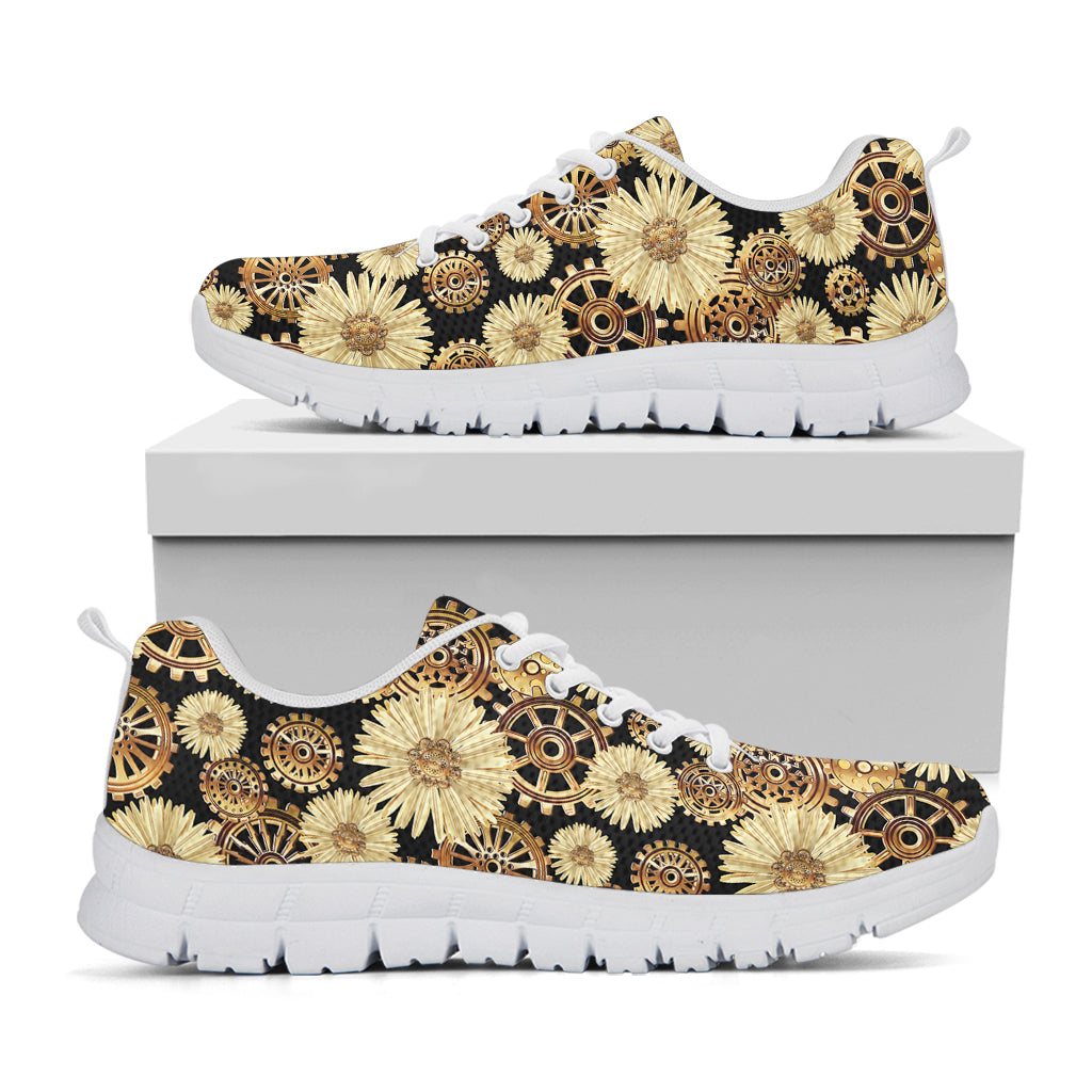 Steampunk Chamomile Pattern Print White Sneakers