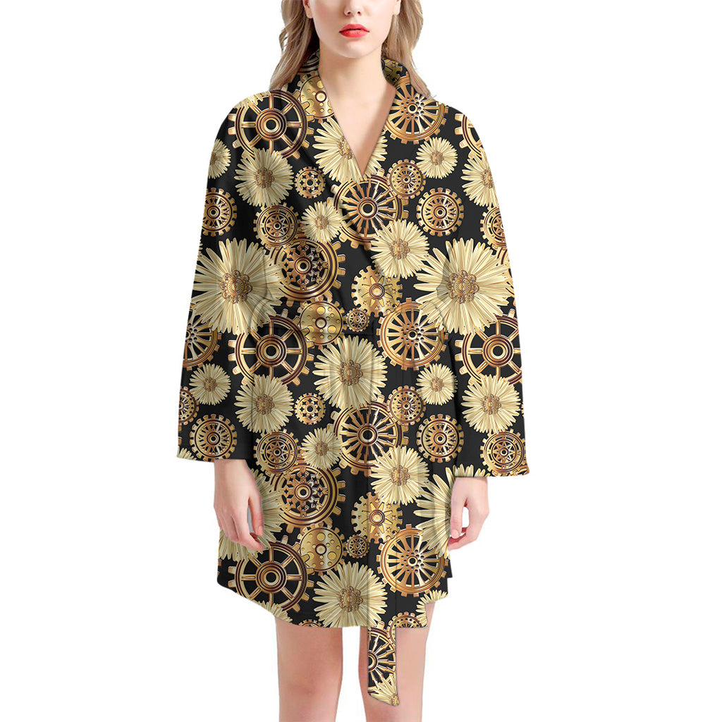 Steampunk Chamomile Pattern Print Women's Bathrobe