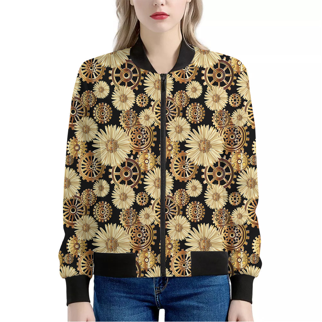 Steampunk Chamomile Pattern Print Women's Bomber Jacket