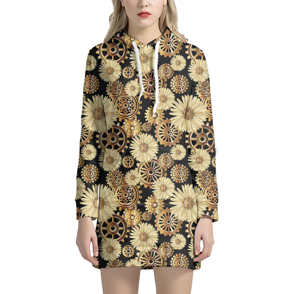 Steampunk Chamomile Pattern Print Women's Pullover Hoodie Dress