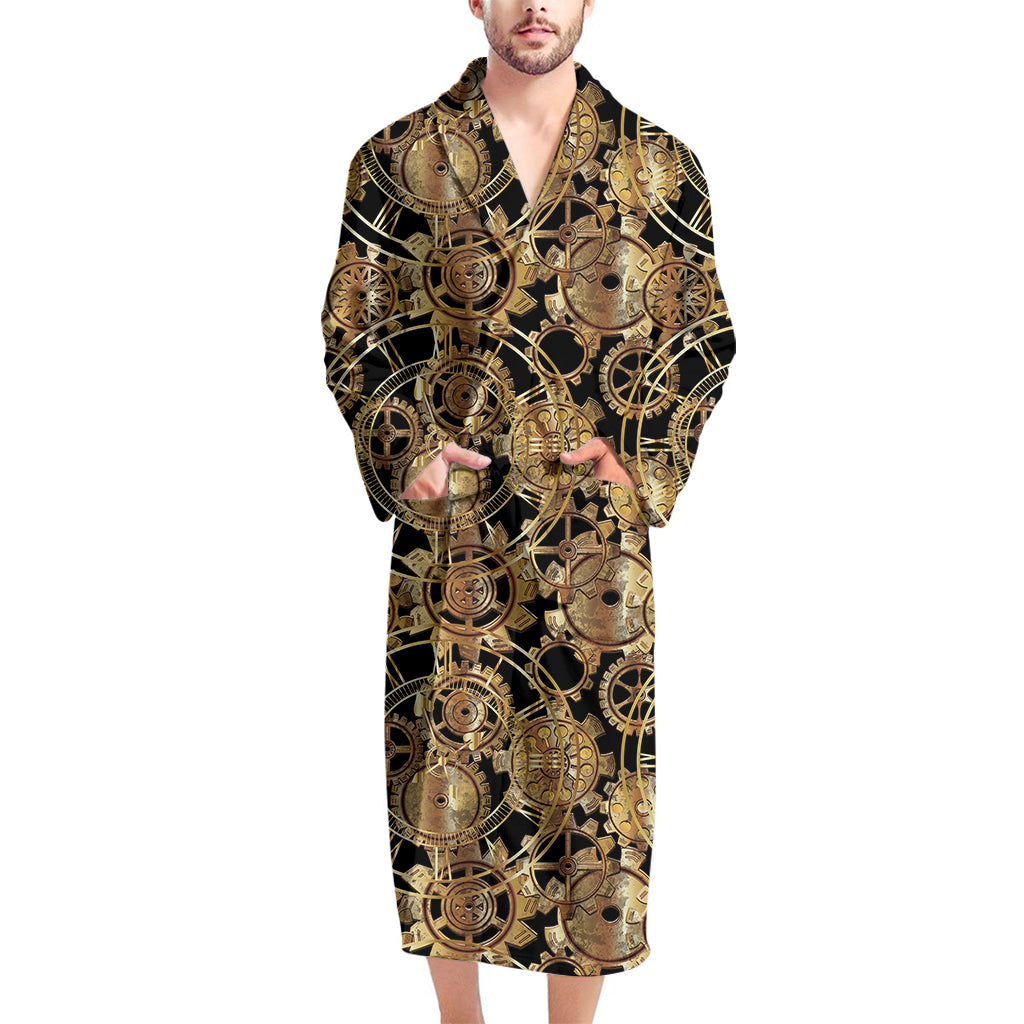 Steampunk Clock Gears Print Men's Bathrobe