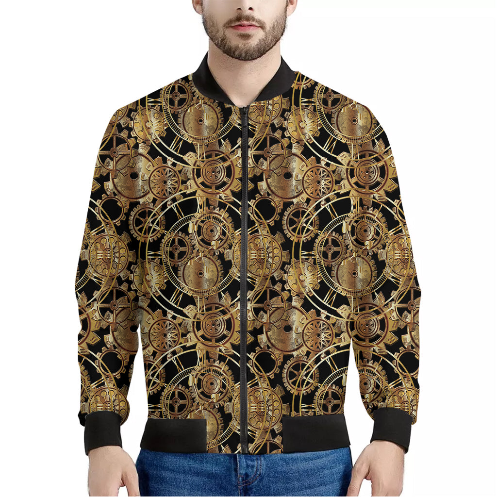 Steampunk Clock Gears Print Men's Bomber Jacket