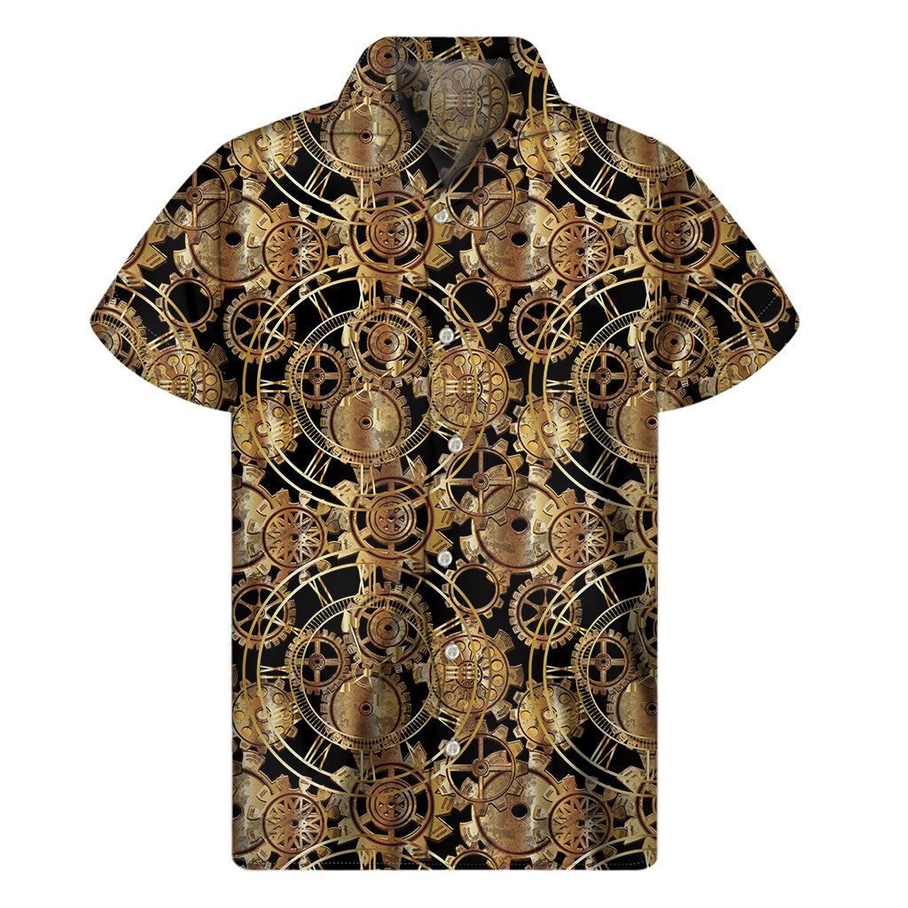 Steampunk Clock Gears Print Men's Short Sleeve Shirt