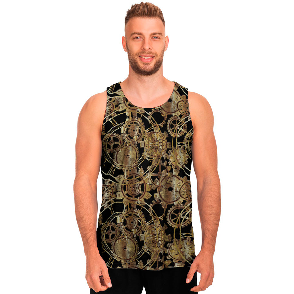 Steampunk Clock Gears Print Men's Tank Top