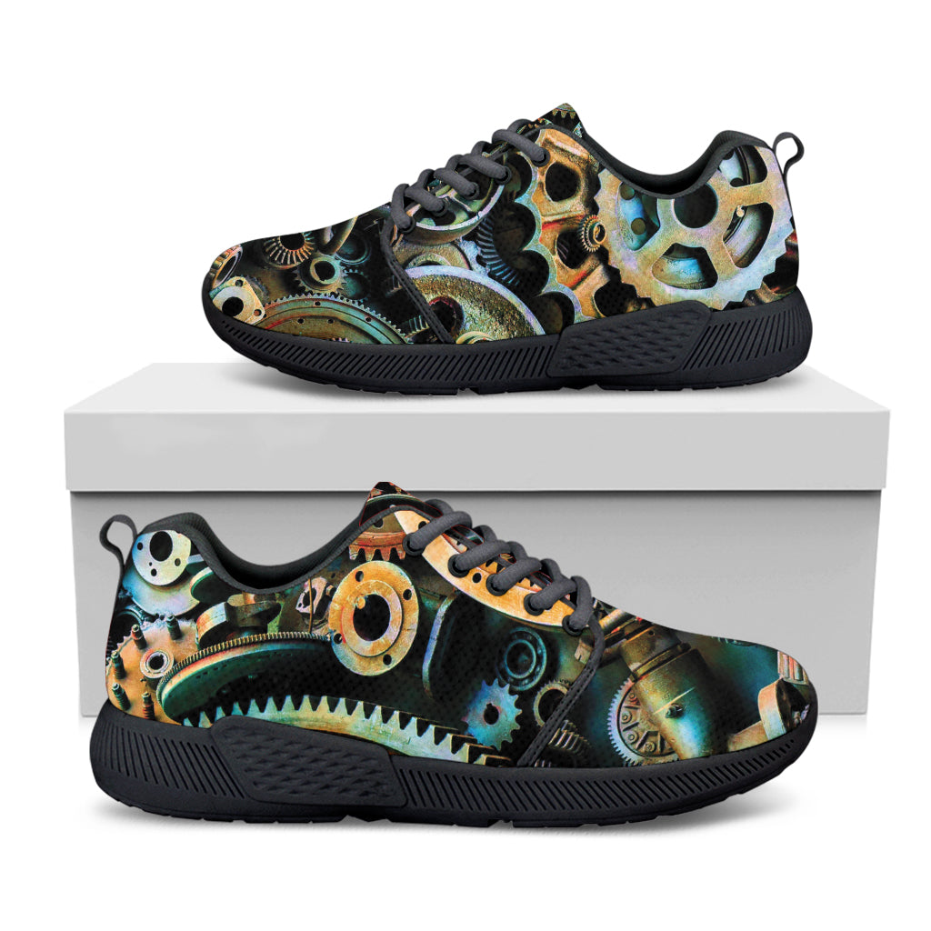 Steampunk Cogs And Gears Print Black Athletic Shoes