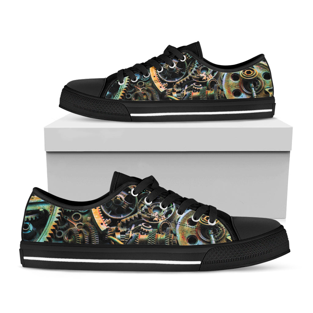 Steampunk Cogs And Gears Print Black Low Top Shoes