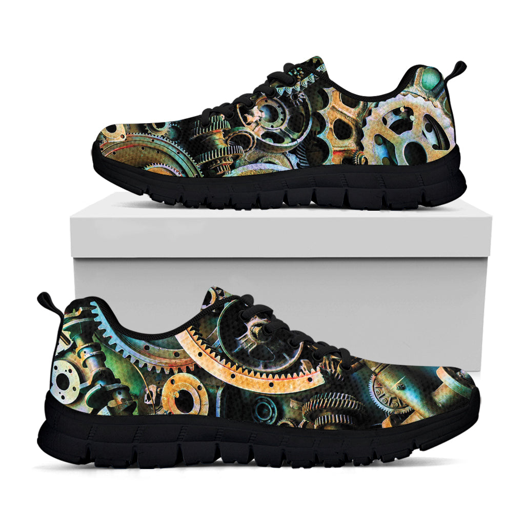 Steampunk Cogs And Gears Print Black Sneakers