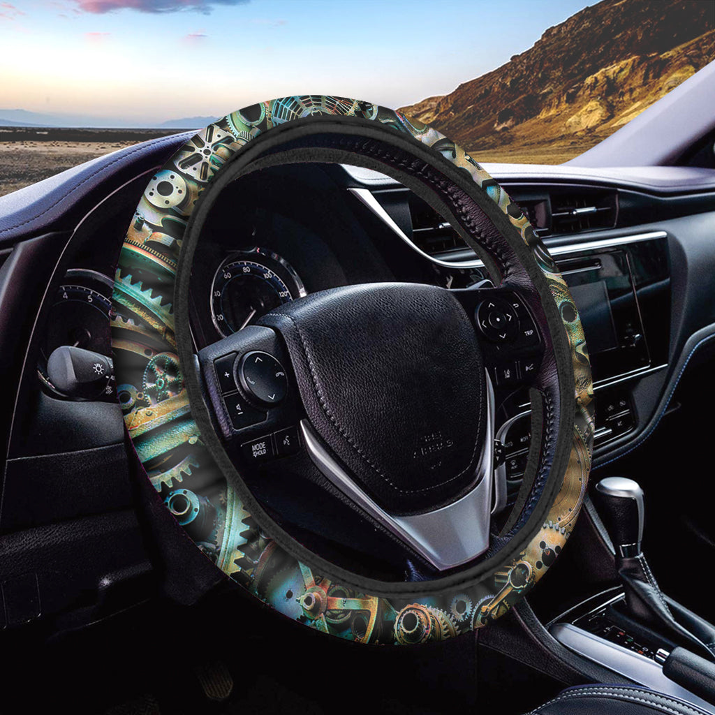 Steampunk Cogs And Gears Print Car Steering Wheel Cover