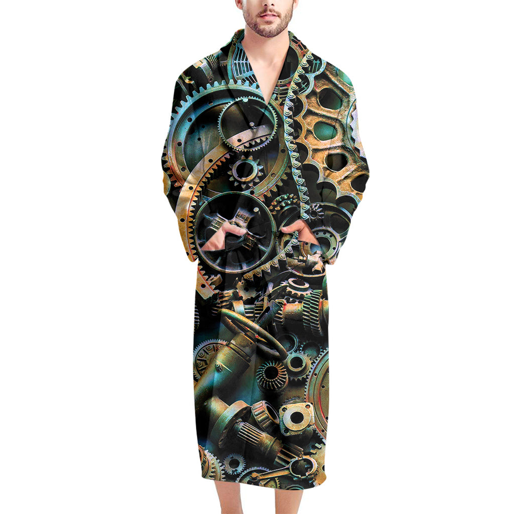 Steampunk Cogs And Gears Print Men's Bathrobe