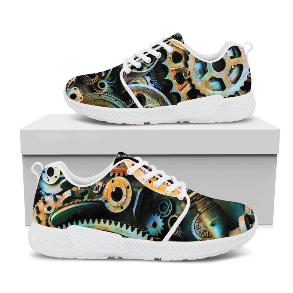 Steampunk Cogs And Gears Print White Athletic Shoes