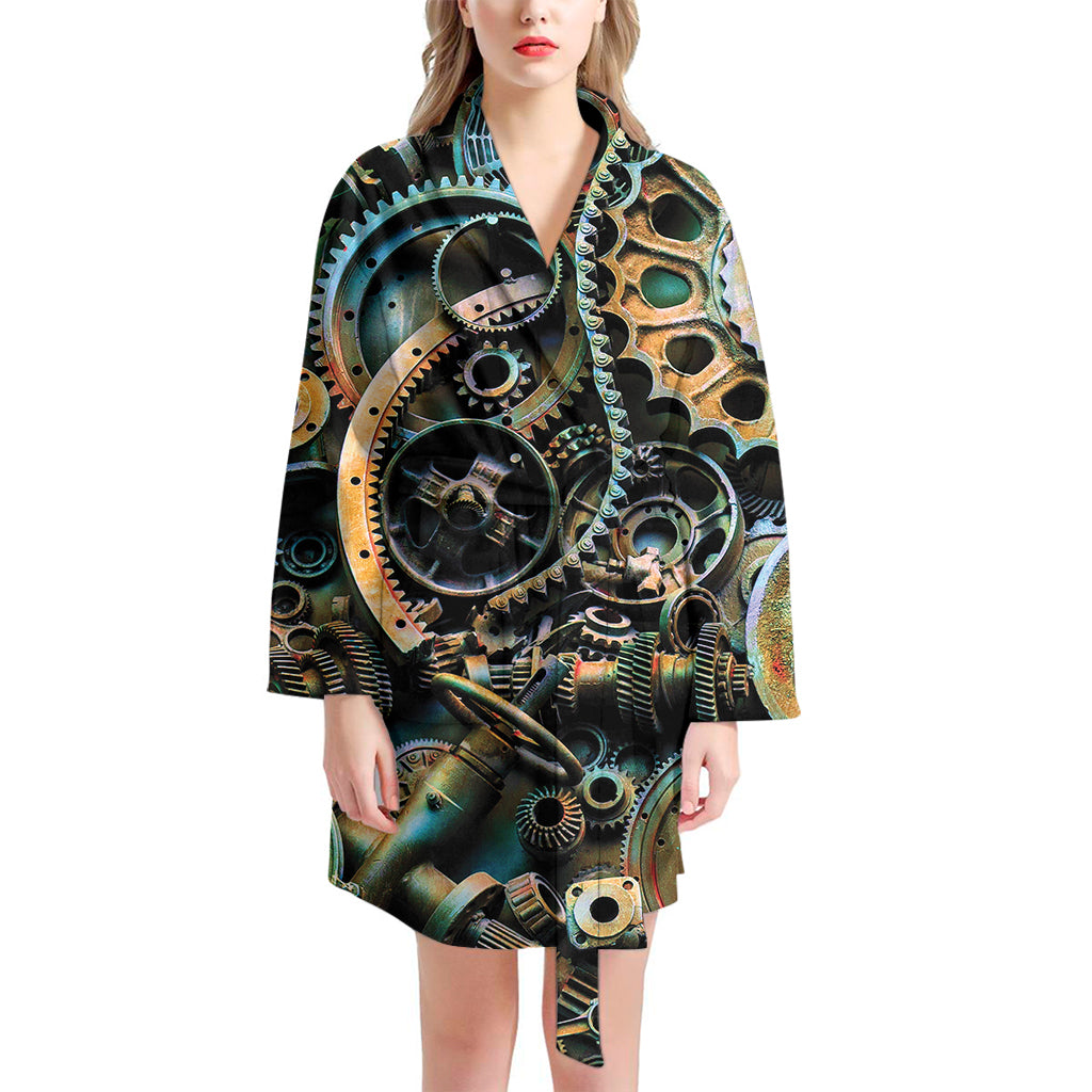 Steampunk Cogs And Gears Print Women's Bathrobe