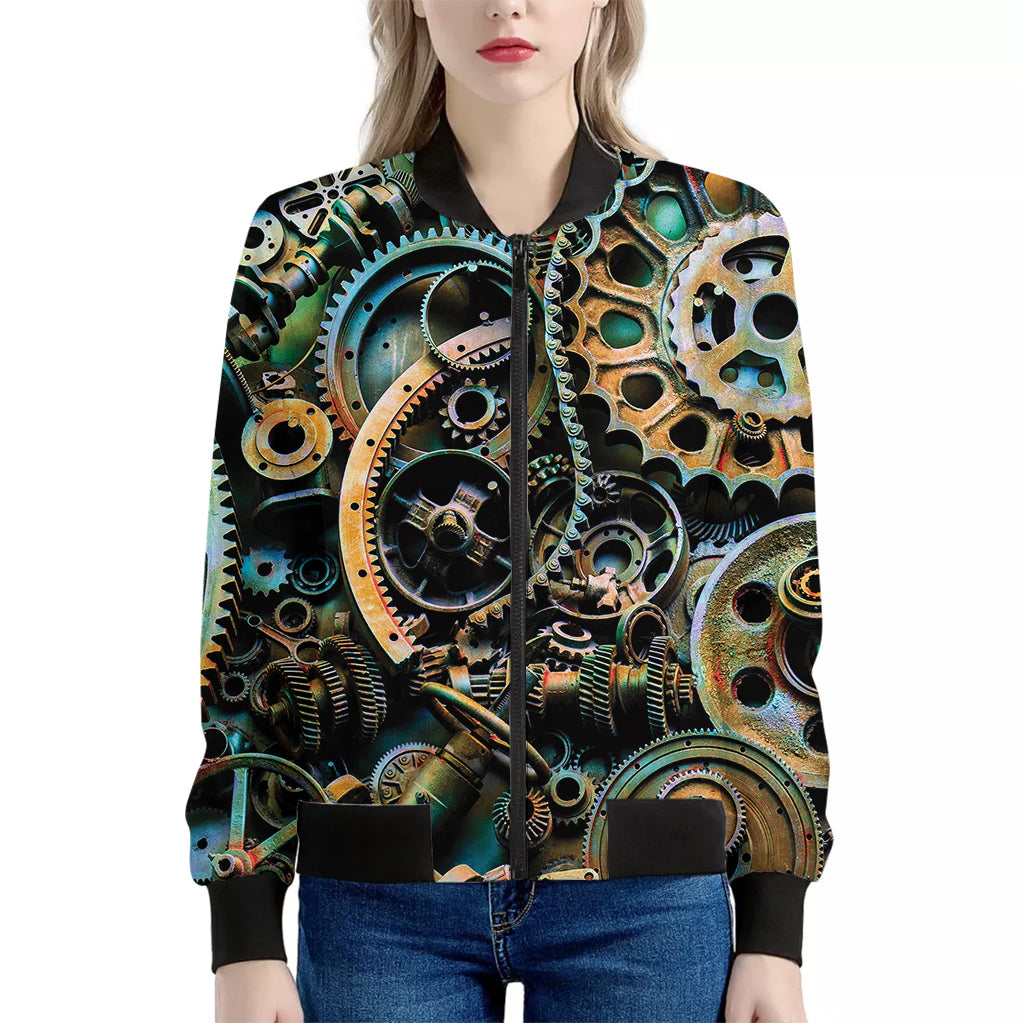 Steampunk Cogs And Gears Print Women's Bomber Jacket