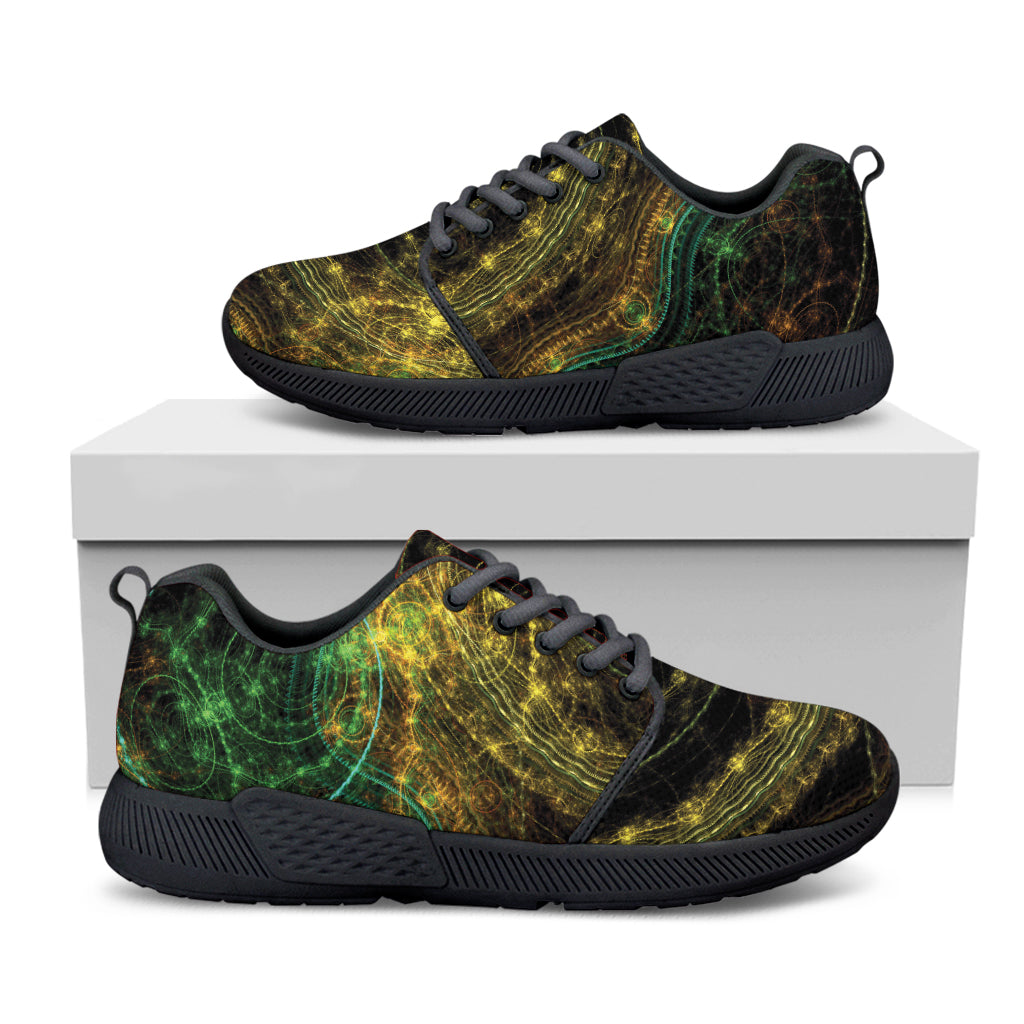 Steampunk Fractal Print Black Athletic Shoes