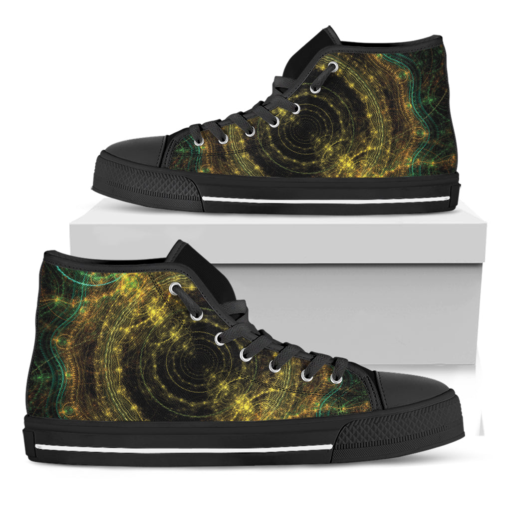 Steampunk Fractal Print Black High Top Shoes