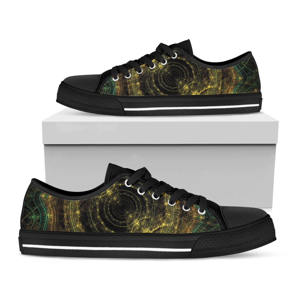 Steampunk Fractal Print Black Low Top Shoes