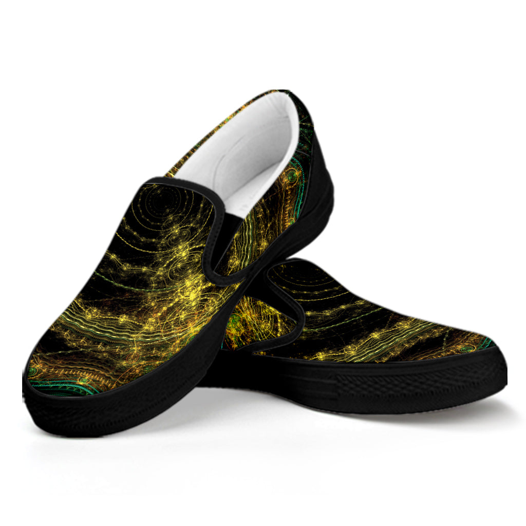 Steampunk Fractal Print Black Slip On Shoes