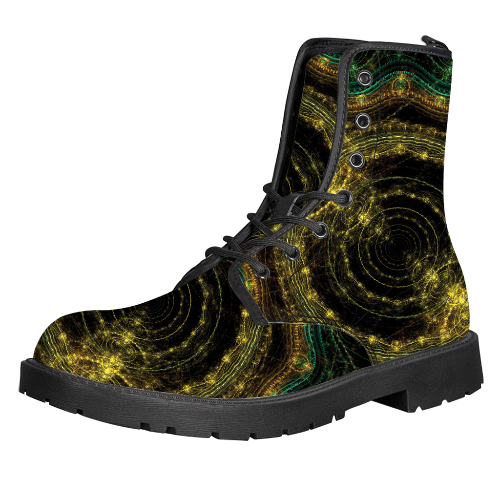 Steampunk Fractal Print Leather Boots