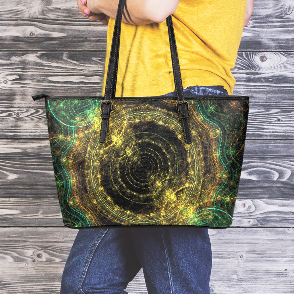 Steampunk Fractal Print Leather Tote Bag