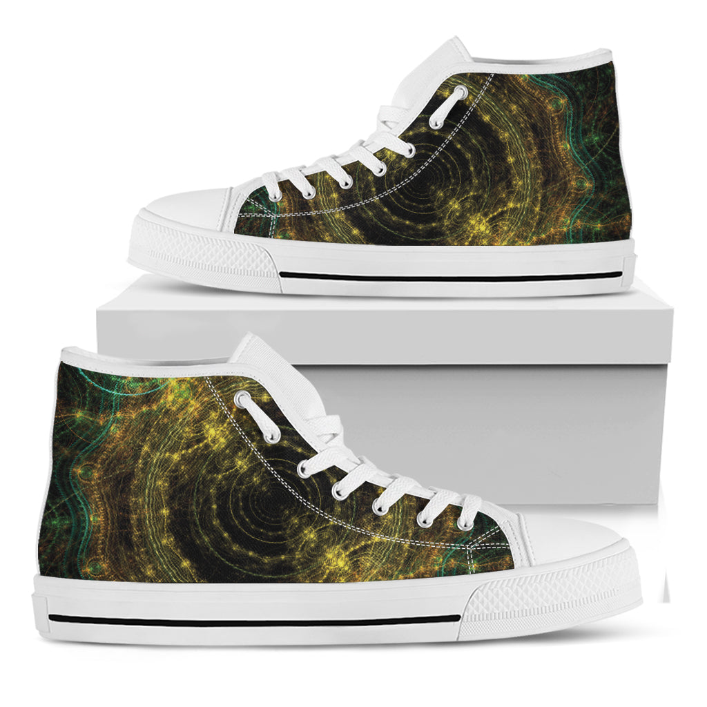 Steampunk Fractal Print White High Top Shoes