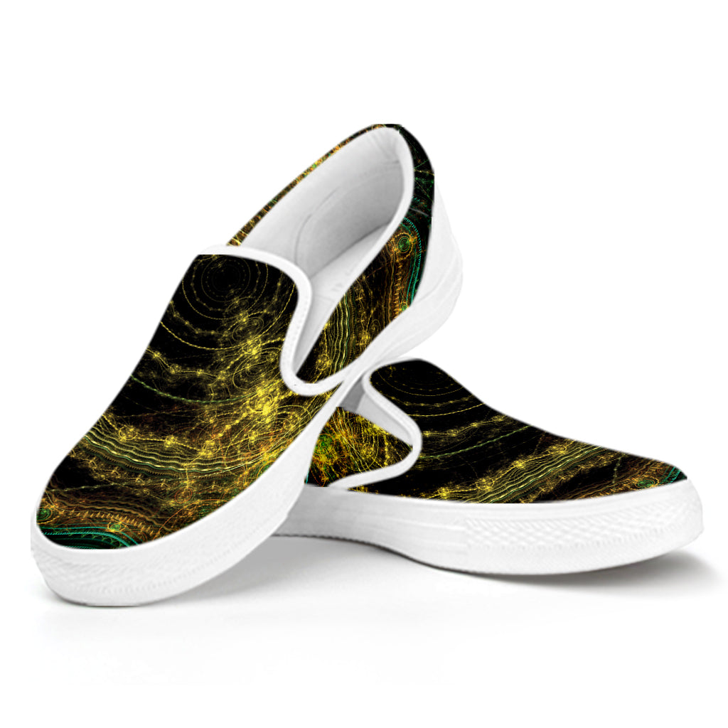 Steampunk Fractal Print White Slip On Shoes