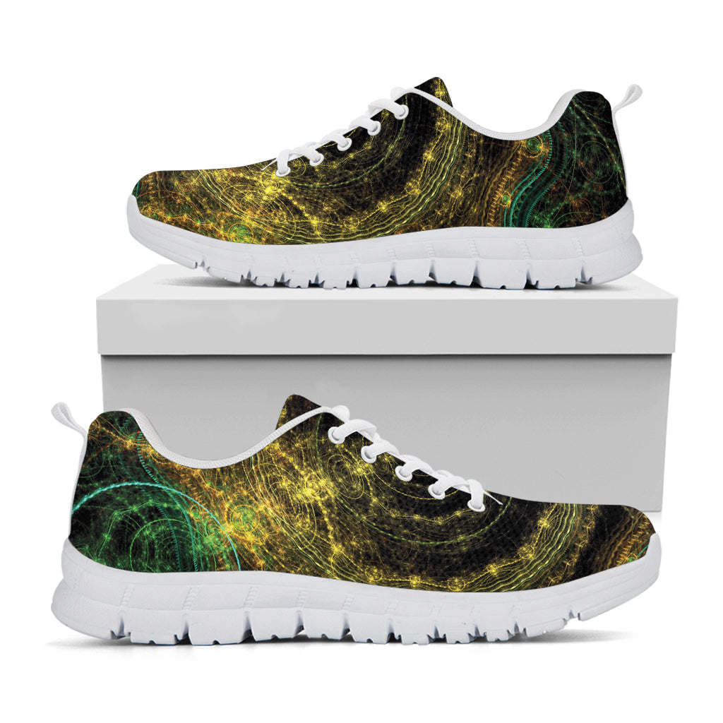 Steampunk Fractal Print White Sneakers