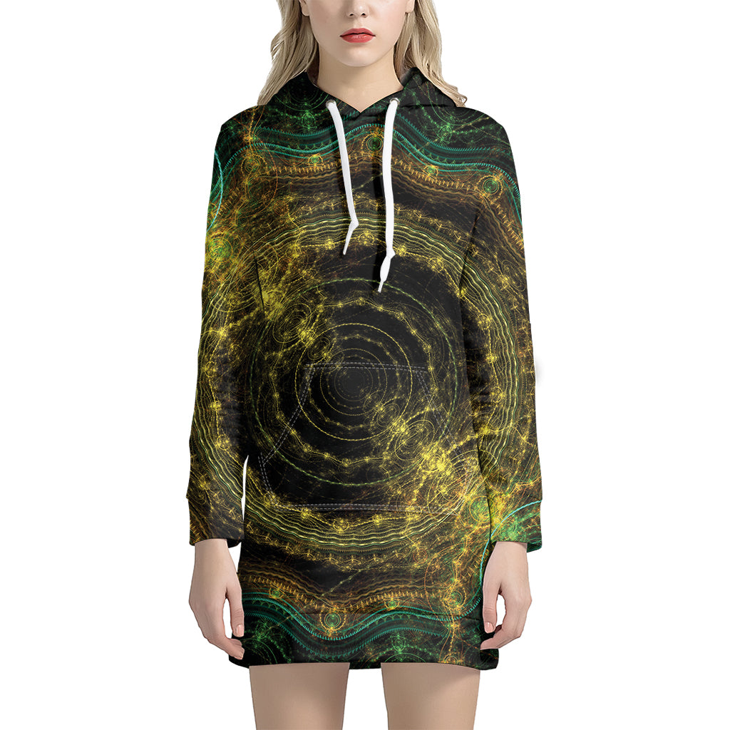 Steampunk Fractal Print Women's Pullover Hoodie Dress