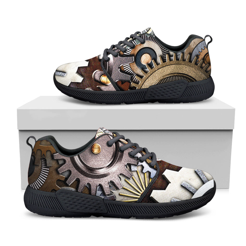 Steampunk Gears And Cogs Print Black Athletic Shoes