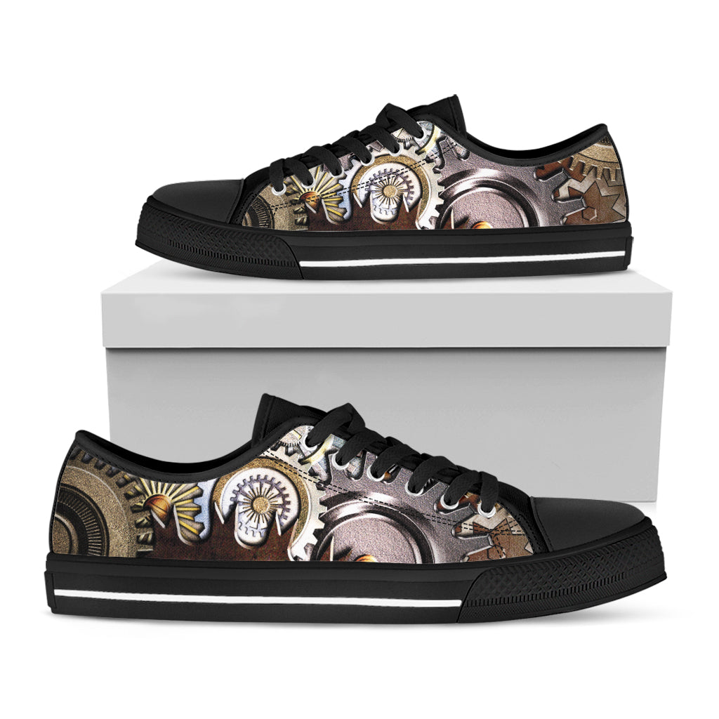 Steampunk Gears And Cogs Print Black Low Top Shoes