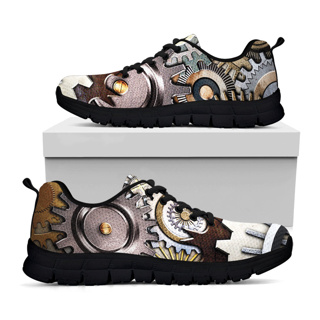 Steampunk Gears And Cogs Print Black Sneakers