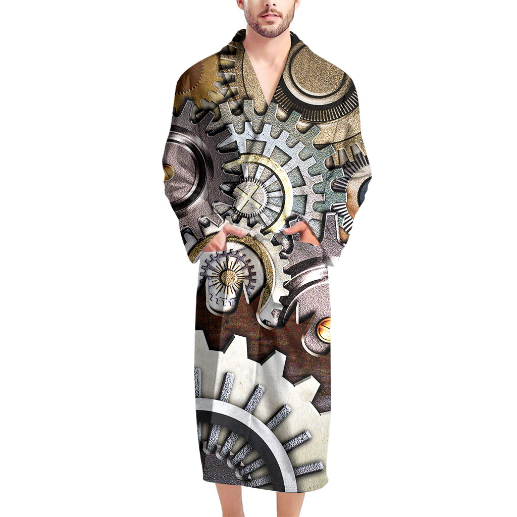 Steampunk Gears And Cogs Print Men's Bathrobe