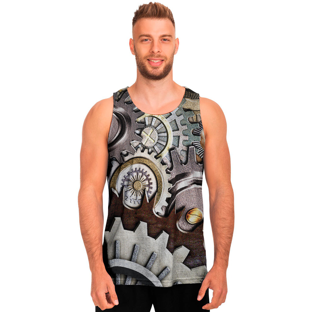 Steampunk Gears And Cogs Print Men's Tank Top