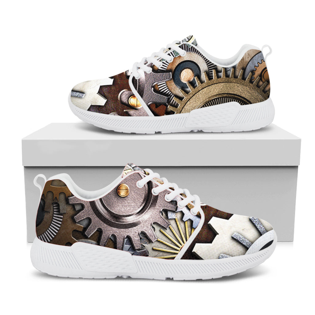 Steampunk Gears And Cogs Print White Athletic Shoes