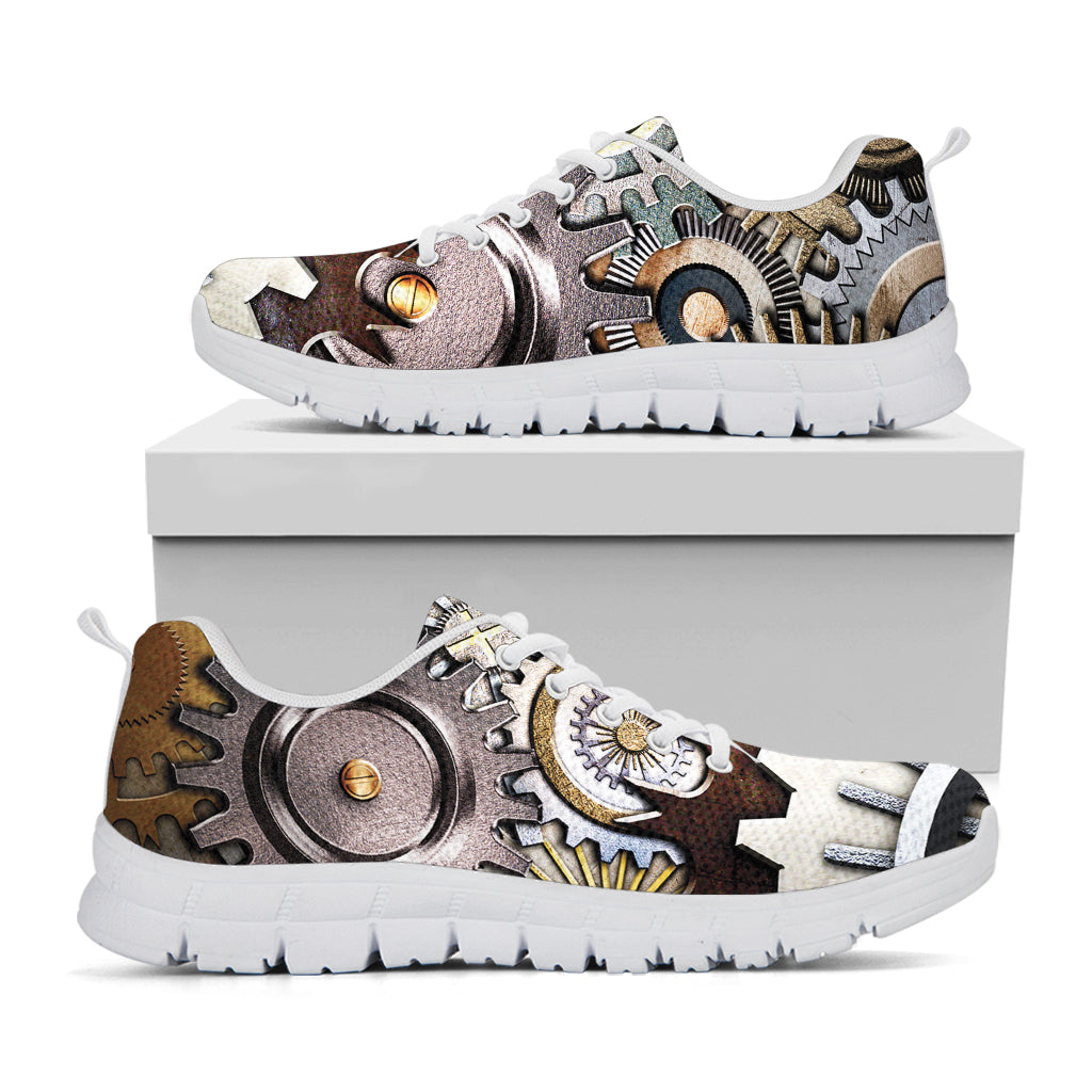 Steampunk Gears And Cogs Print White Sneakers