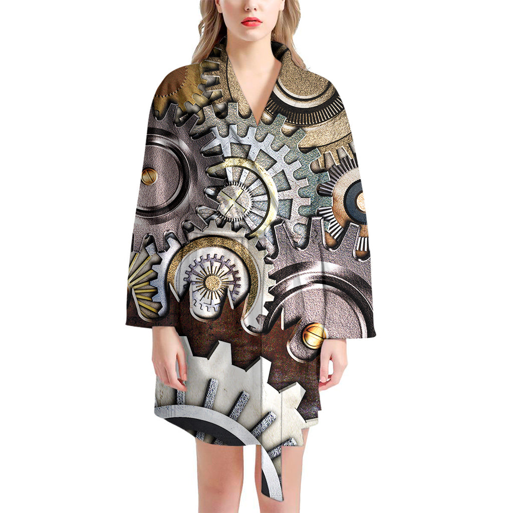 Steampunk Gears And Cogs Print Women's Bathrobe