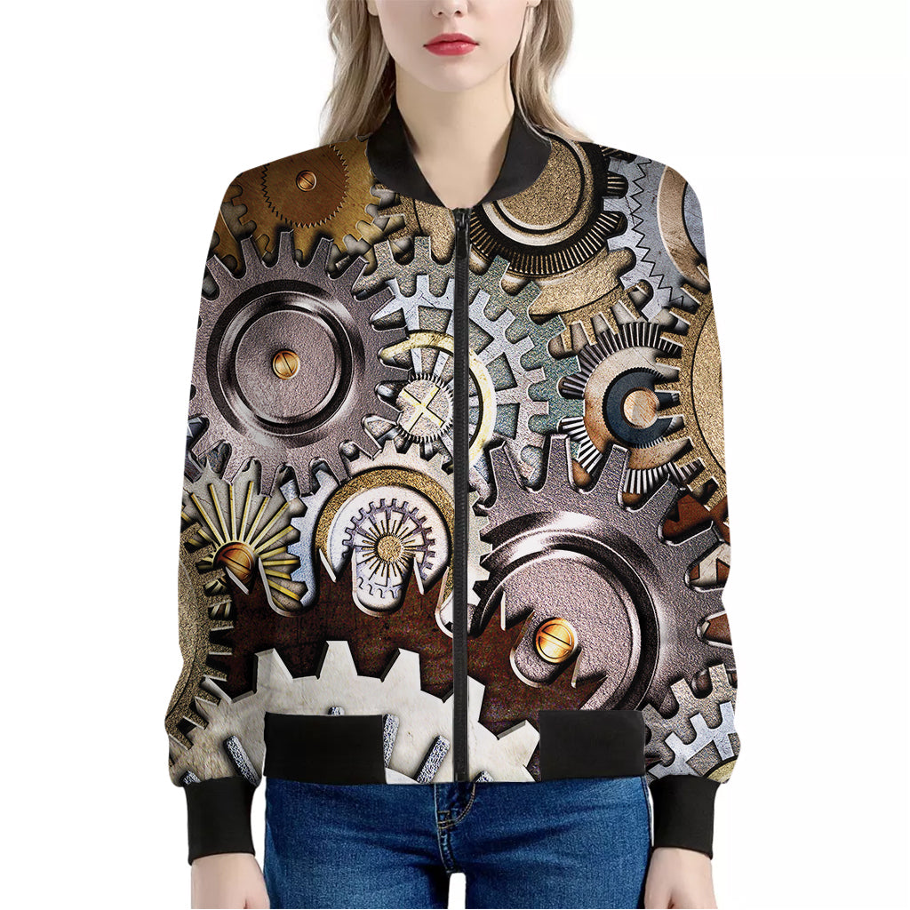 Steampunk Gears And Cogs Print Women's Bomber Jacket