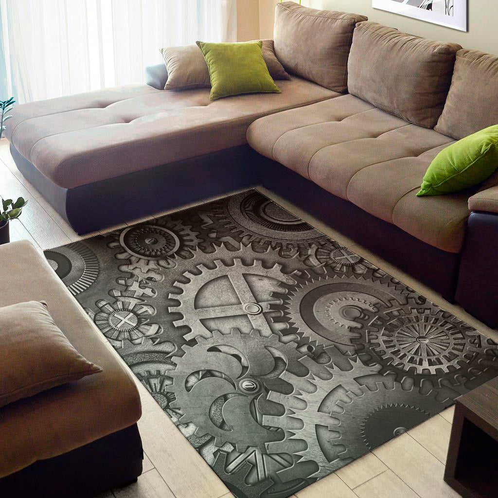 Steampunk Metal Gears Print Area Rug