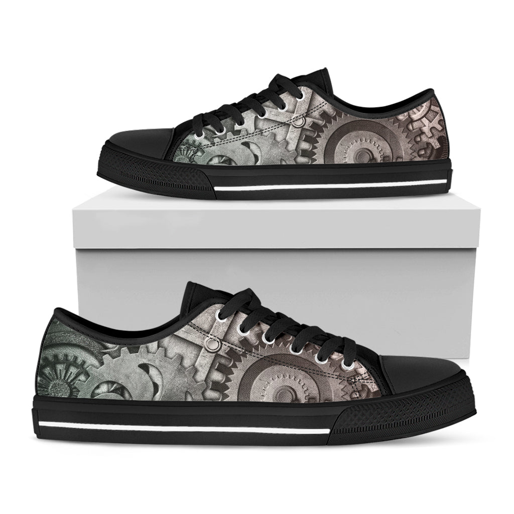 Steampunk Metal Gears Print Black Low Top Shoes