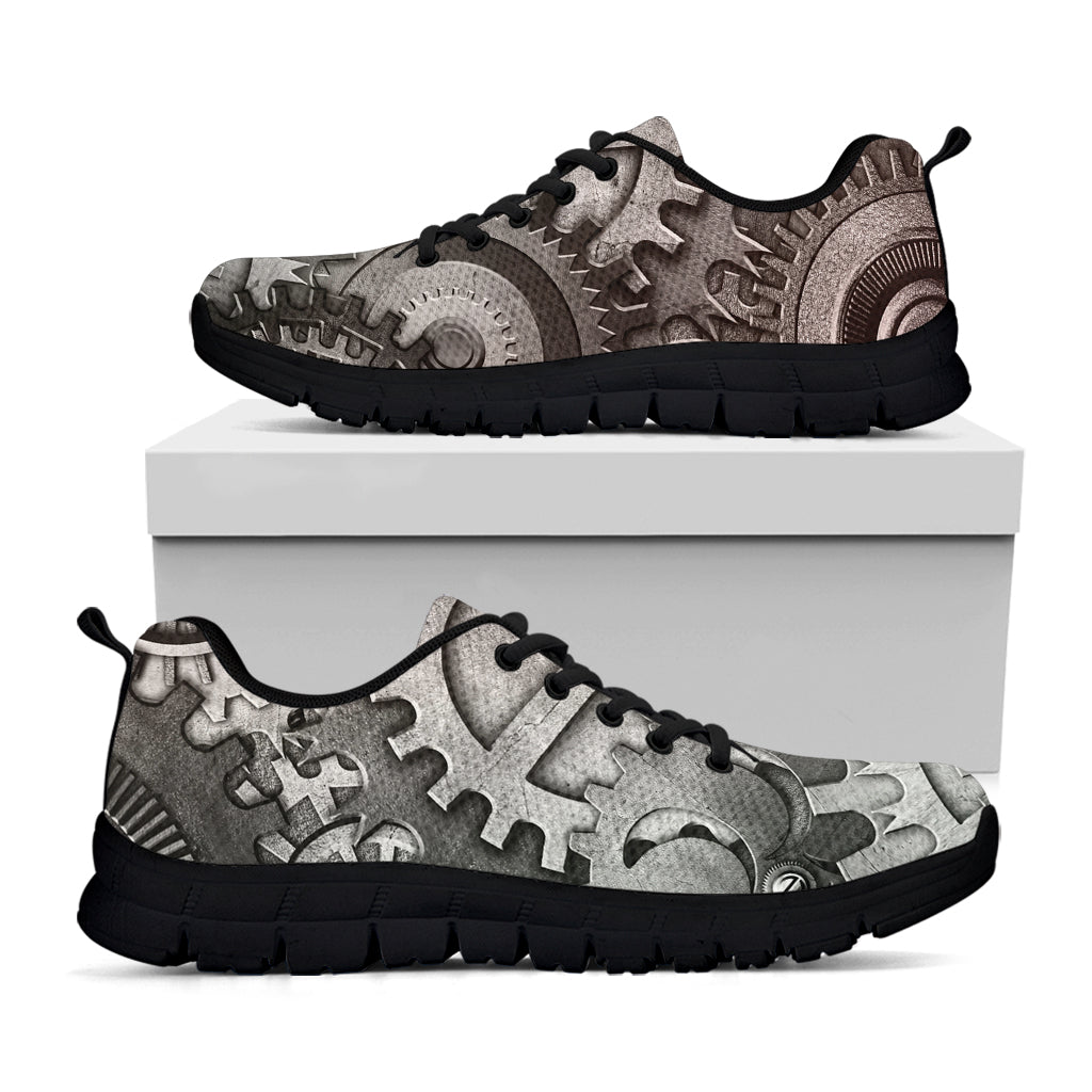 Steampunk Metal Gears Print Black Sneakers