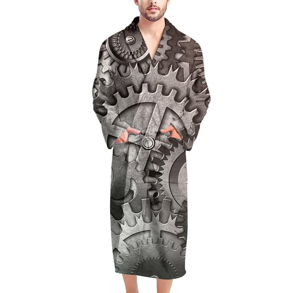 Steampunk Metal Gears Print Men's Bathrobe